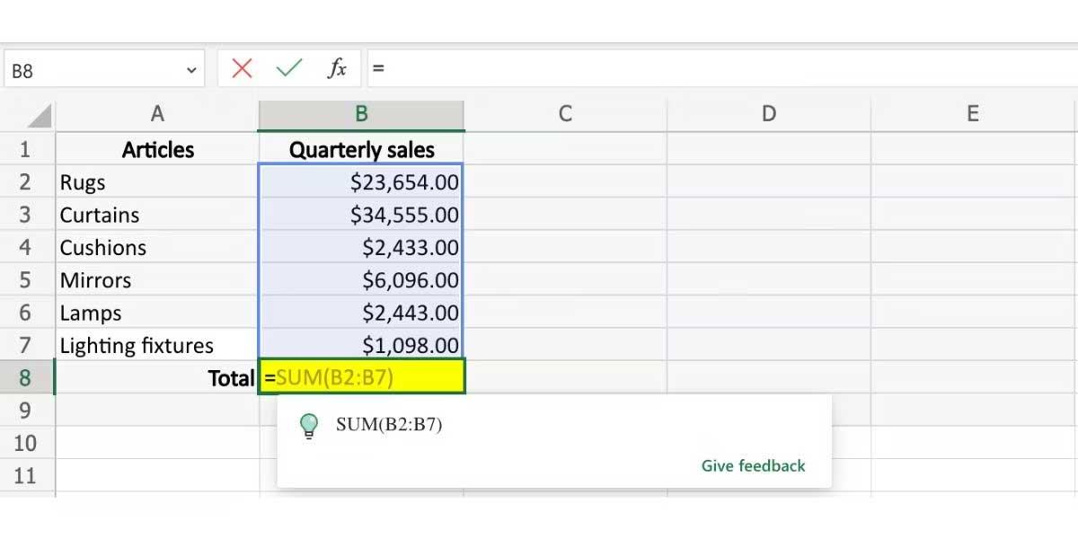 A képletjavaslatok használata a weben található Excelben