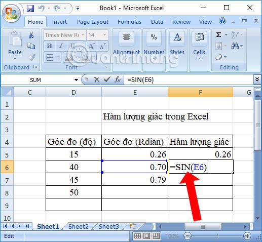 Súhrn goniometrických funkcií v Exceli