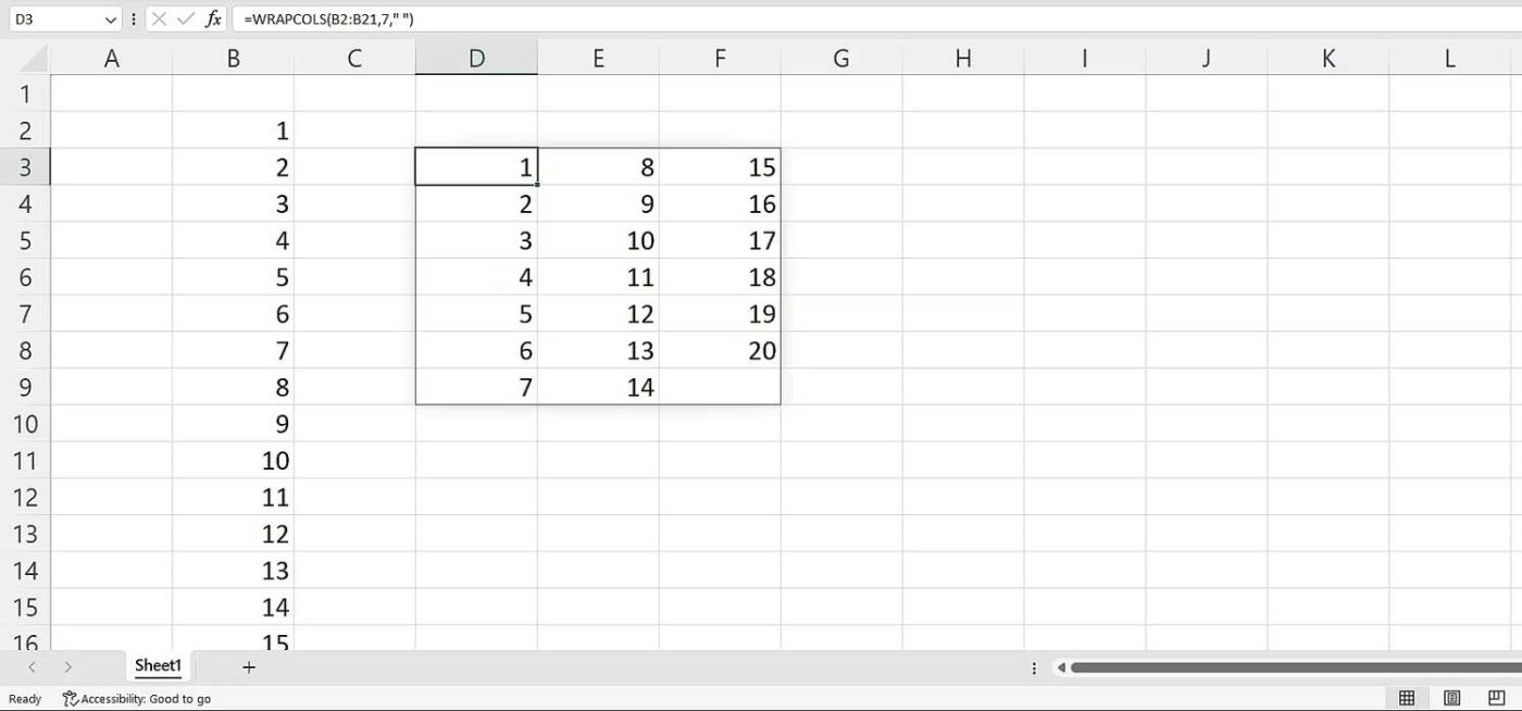 Ako používať funkciu WRAPCOLS v Exceli