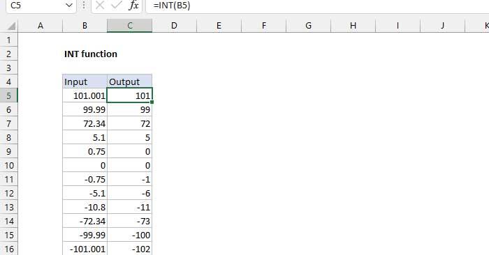 Funkcia INT v Exceli