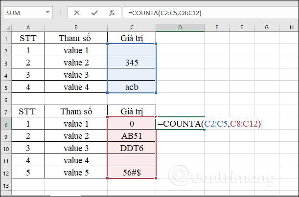 Funkcia COUNTA v Exceli, funkcia na počítanie buniek obsahujúcich údaje so špecifickým použitím a príkladmi