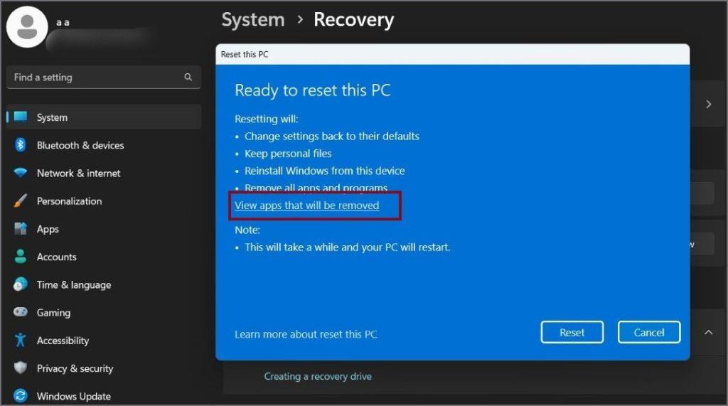 Mi történik a Windows 11 számítógép alaphelyzetbe állításakor?